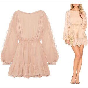 LoveShackFancy Noelle Silk Peach Georgette Lace Mini Dress $425 NEW NWT XS
